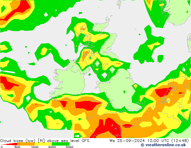 Höhe untere Wolkengrenze GFS Mi 25.09.2024 12 UTC