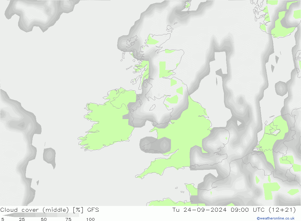 облака (средний) GFS вт 24.09.2024 09 UTC