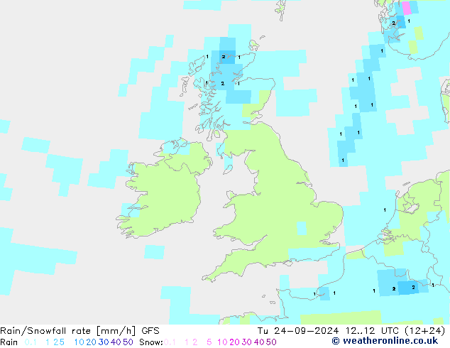 Rain/Snowfall rate GFS Tu 24.09.2024 12 UTC