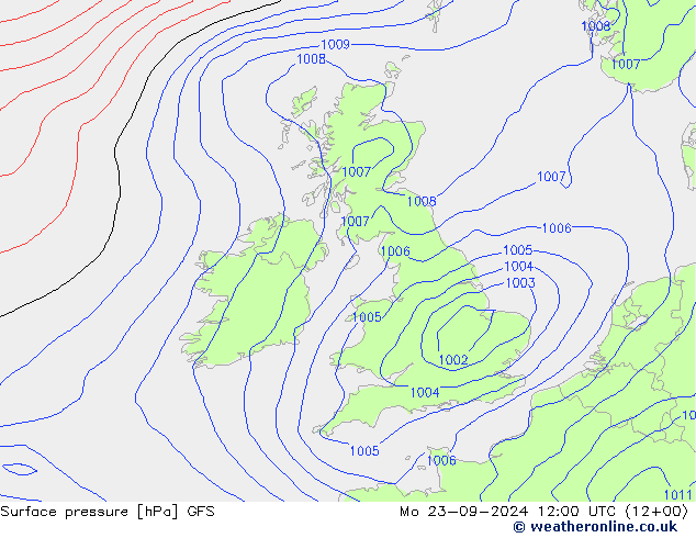 Surface pressure GFS Mo 23.09.2024 12 UTC