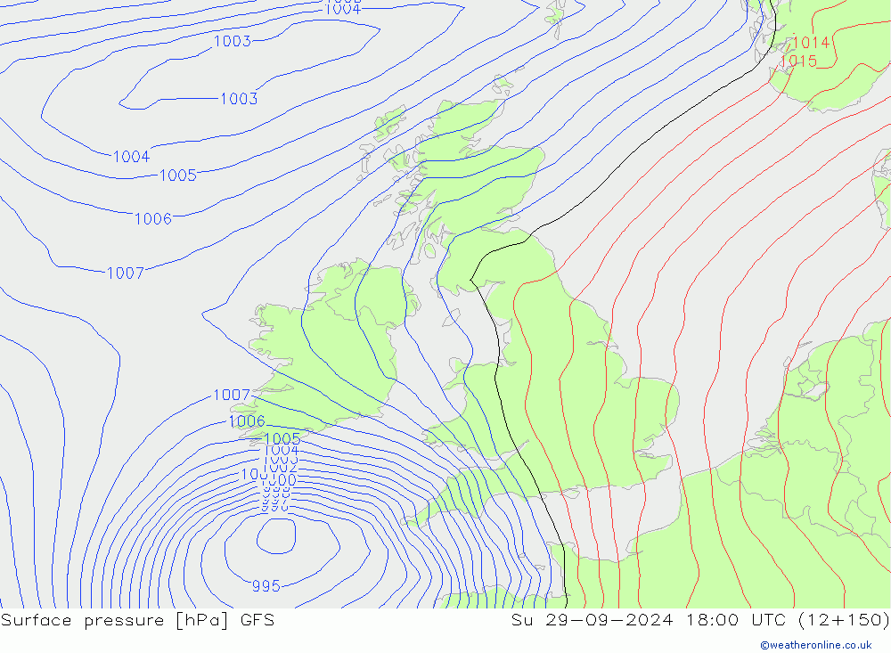 Surface pressure GFS Su 29.09.2024 18 UTC