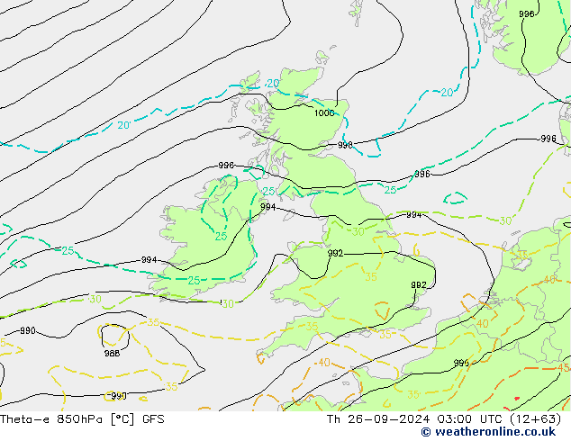 Theta-e 850hPa GFS Th 26.09.2024 03 UTC