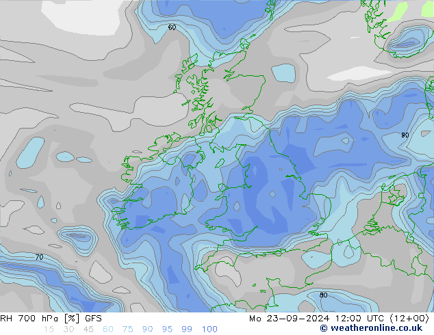 RH 700 hPa GFS  23.09.2024 12 UTC