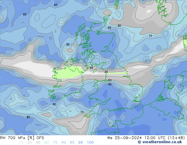 Humedad rel. 700hPa GFS mié 25.09.2024 12 UTC