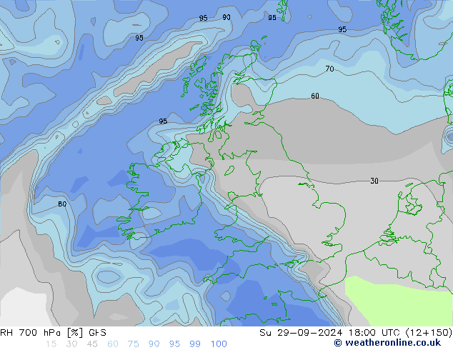 Humidité rel. 700 hPa GFS dim 29.09.2024 18 UTC