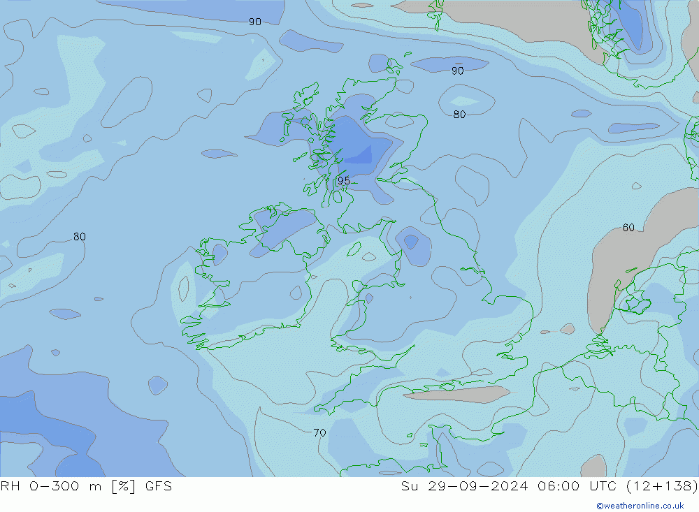 RH 0-300 m GFS nie. 29.09.2024 06 UTC