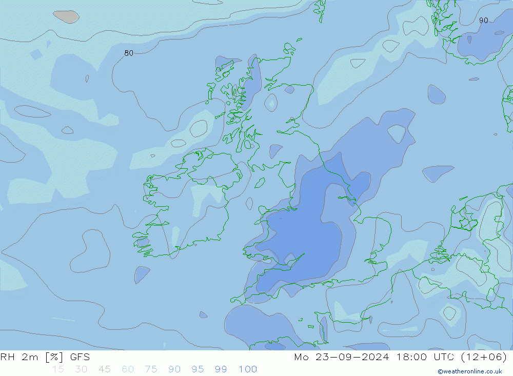 RH 2m GFS Mo 23.09.2024 18 UTC