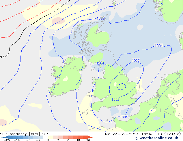 Druktendens (+/-) GFS ma 23.09.2024 18 UTC