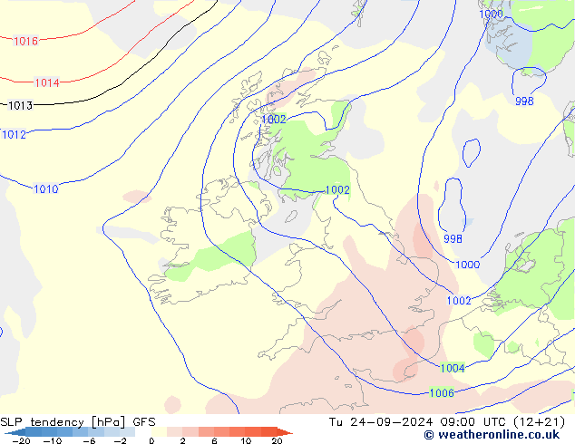 SLP tendency GFS Ter 24.09.2024 09 UTC