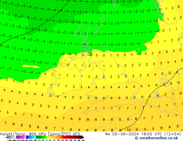 Z500/Rain (+SLP)/Z850 GFS śro. 25.09.2024 18 UTC