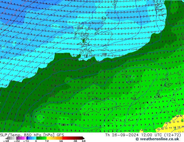 SLP/Temp. 850 hPa GFS Th 26.09.2024 12 UTC