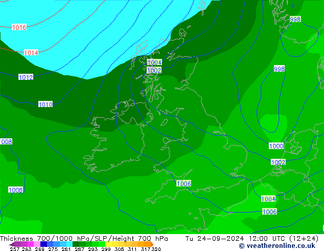 Thck 700-1000 hPa GFS Ter 24.09.2024 12 UTC