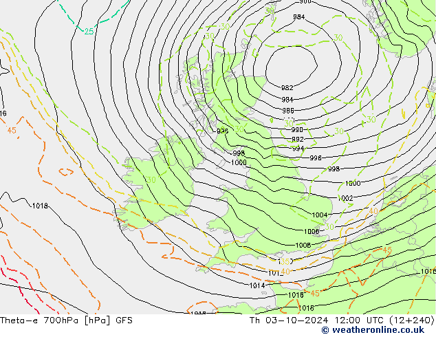 Theta-e 700hPa GFS Qui 03.10.2024 12 UTC