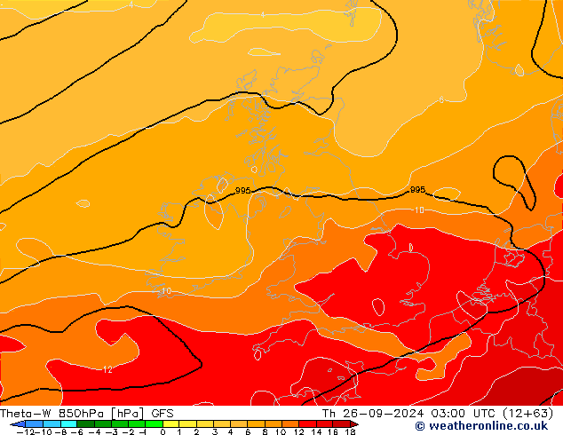 Theta-W 850hPa GFS czw. 26.09.2024 03 UTC