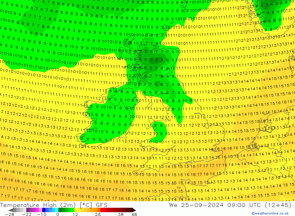 Maksimum Değer (2m) GFS Çar 25.09.2024 09 UTC