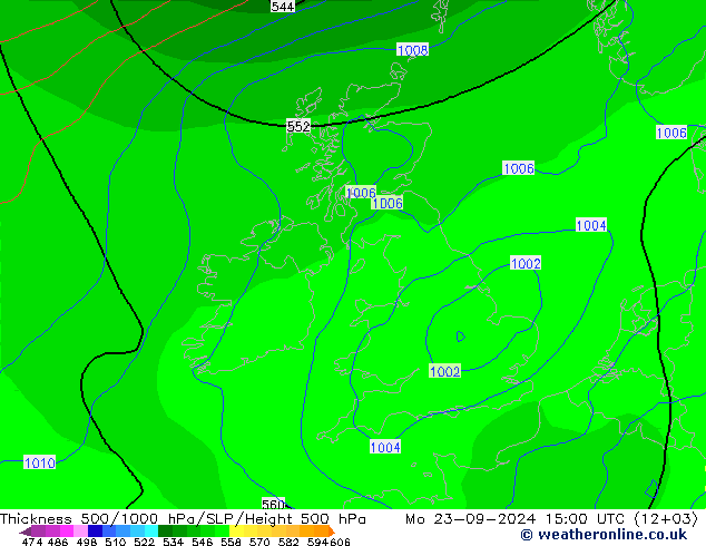 500-1000 hPa Kalınlığı GFS Pzt 23.09.2024 15 UTC