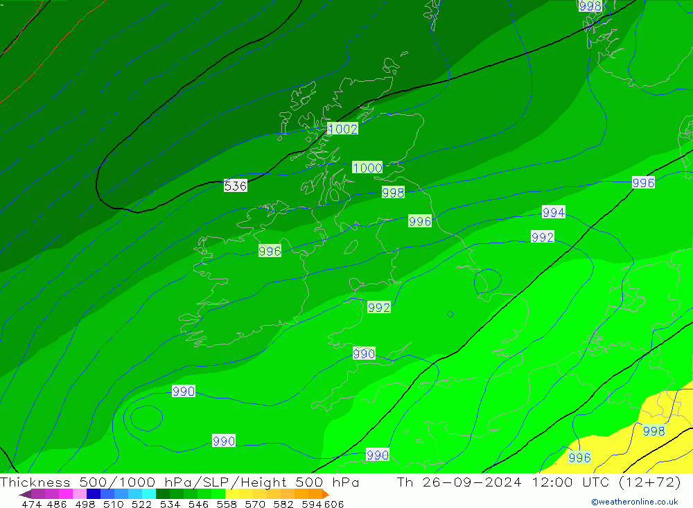 Thck 500-1000hPa GFS czw. 26.09.2024 12 UTC