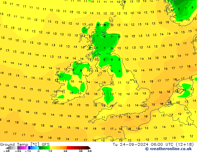 Temp. al suolo GFS mar 24.09.2024 06 UTC