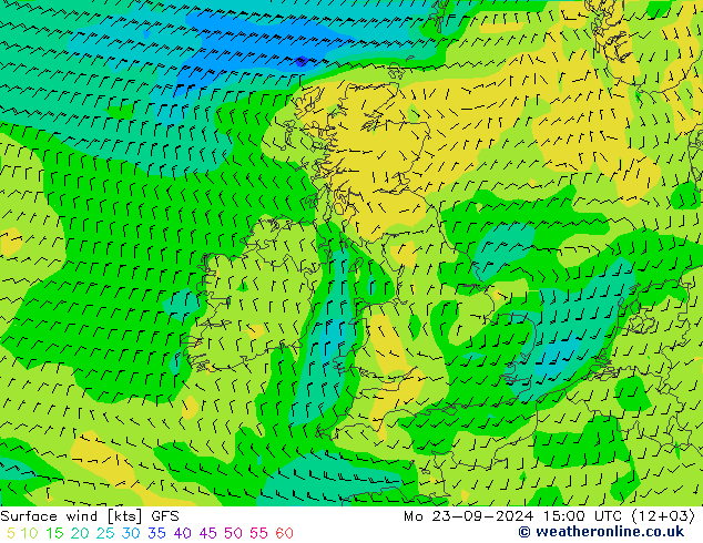 Surface wind GFS Mo 23.09.2024 15 UTC