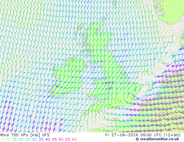 Wind 700 hPa GFS Fr 27.09.2024 06 UTC