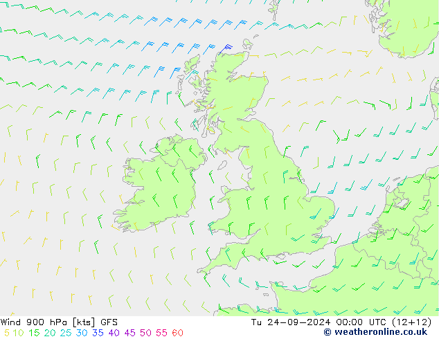 ветер 900 гПа GFS вт 24.09.2024 00 UTC