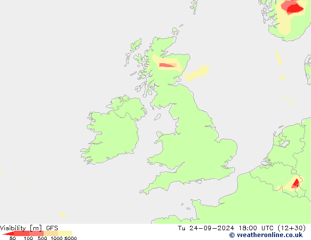 Visibility GFS Tu 24.09.2024 18 UTC