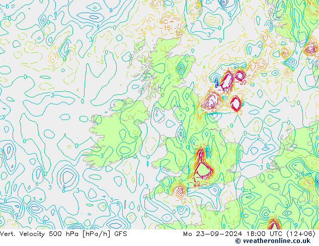 Vert. Velocity 500 hPa GFS pon. 23.09.2024 18 UTC