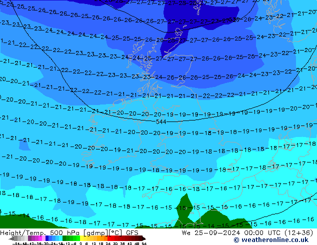 Z500/Rain (+SLP)/Z850 GFS We 25.09.2024 00 UTC