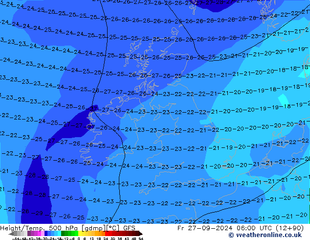 Z500/Rain (+SLP)/Z850 GFS Sex 27.09.2024 06 UTC