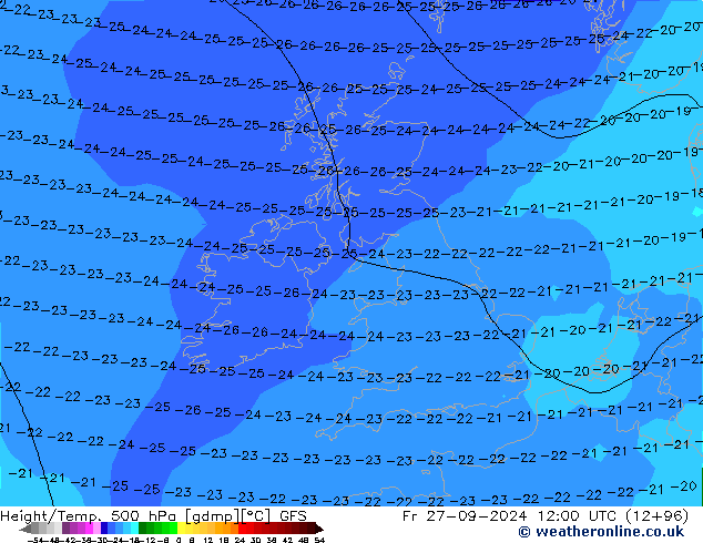 Z500/Regen(+SLP)/Z850 GFS vr 27.09.2024 12 UTC