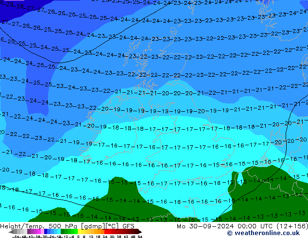 Geop./Temp. 500 hPa GFS lun 30.09.2024 00 UTC