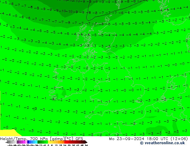 Yükseklik/Sıc. 700 hPa GFS Pzt 23.09.2024 18 UTC