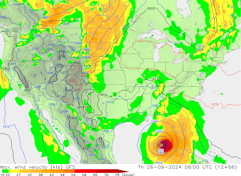 Max. wind snelheid GFS do 26.09.2024 06 UTC