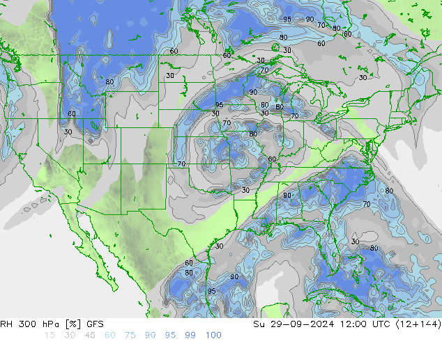 RH 300 hPa GFS dom 29.09.2024 12 UTC