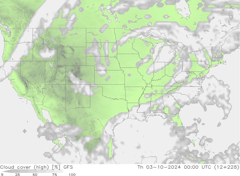 Cloud cover (high) GFS Th 03.10.2024 00 UTC