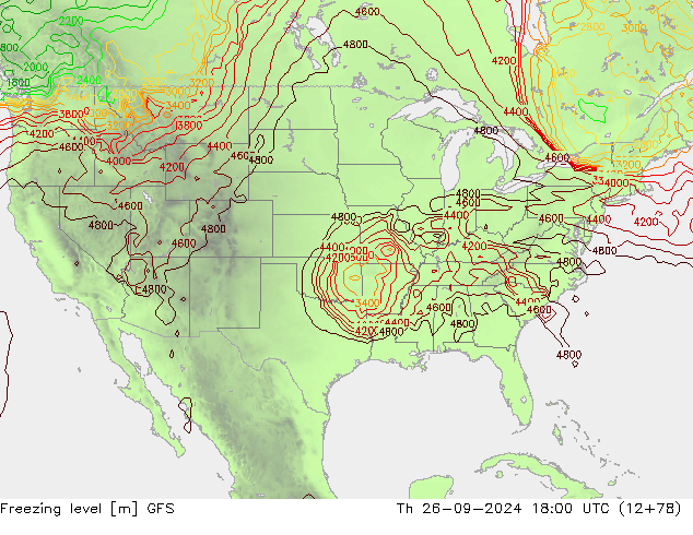 Zero termico GFS gio 26.09.2024 18 UTC