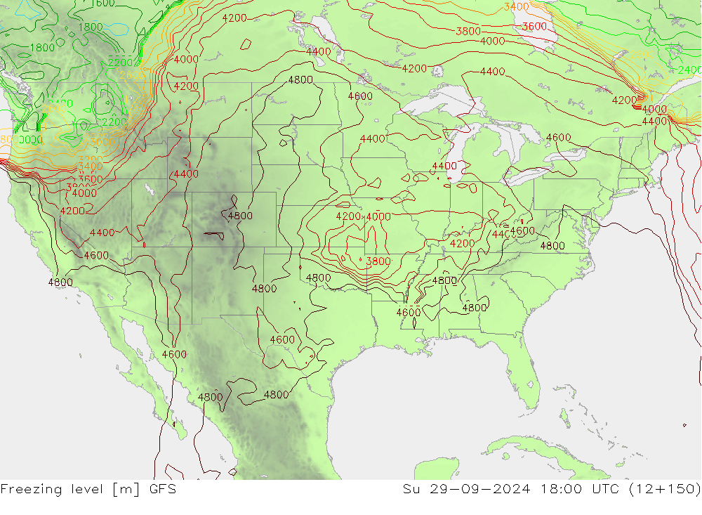 Zero termico GFS dom 29.09.2024 18 UTC