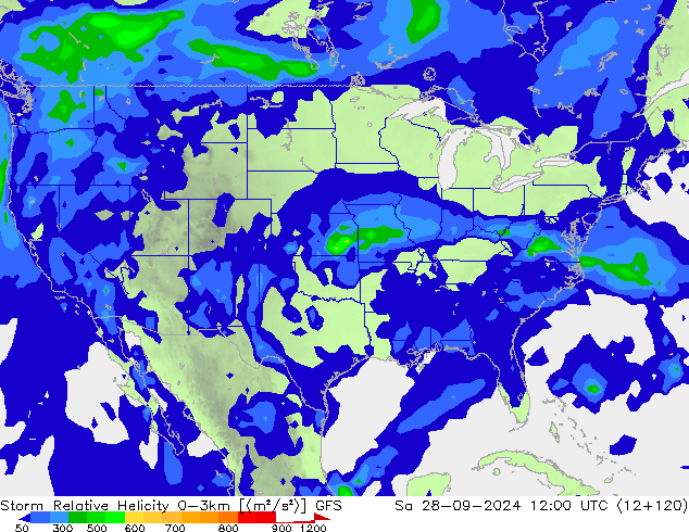 Storm Relative Helicity GFS sab 28.09.2024 12 UTC