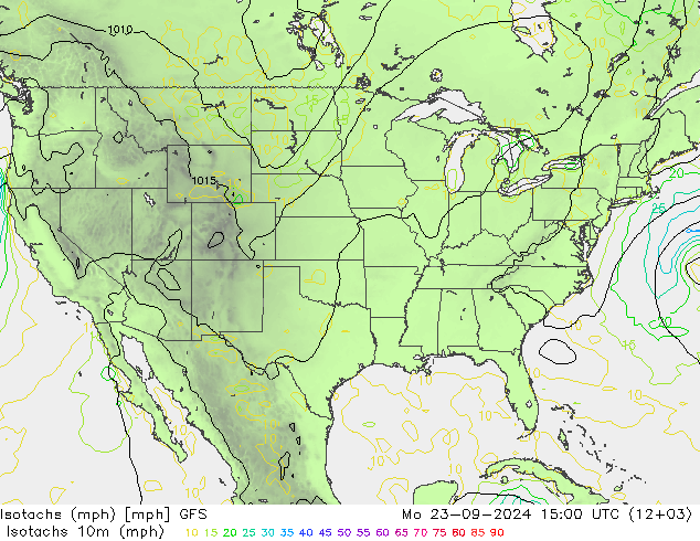 Eşrüzgar Hızları mph GFS Pzt 23.09.2024 15 UTC