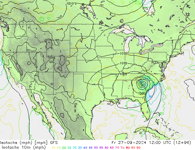 Isotachs (mph) GFS Fr 27.09.2024 12 UTC