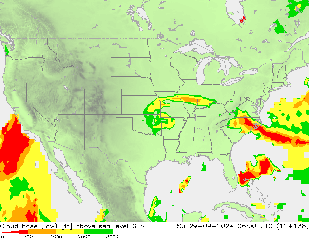 Cloud base (low) GFS nie. 29.09.2024 06 UTC