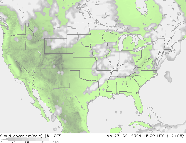 Cloud cover (middle) GFS Mo 23.09.2024 18 UTC