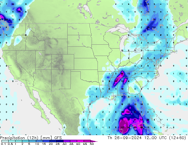 Precipitazione (12h) GFS gio 26.09.2024 00 UTC