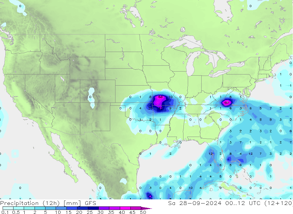 Precipitación (12h) GFS sáb 28.09.2024 12 UTC