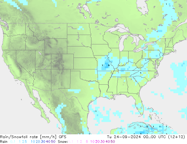 Rain/Snowfall rate GFS вт 24.09.2024 00 UTC