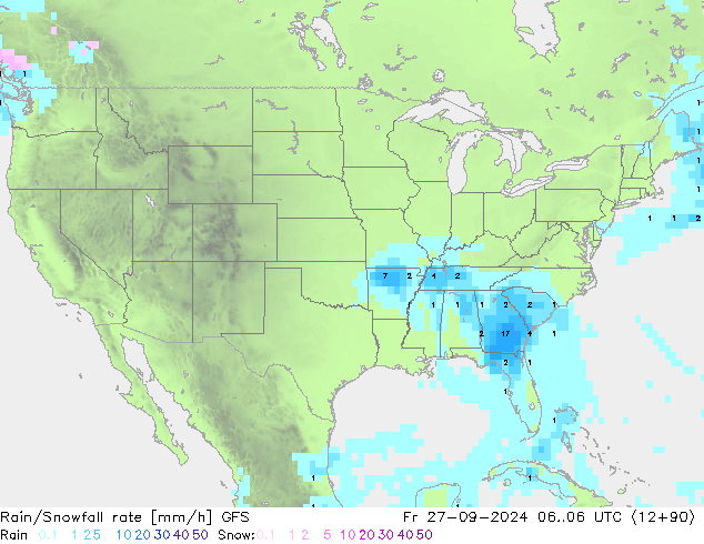 Rain/Snowfall rate GFS Fr 27.09.2024 06 UTC