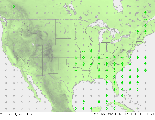 Tipo di precipitazione GFS ven 27.09.2024 18 UTC