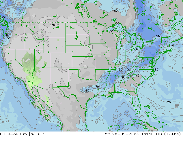 RH 0-300 m GFS St 25.09.2024 18 UTC