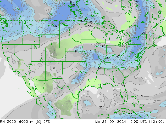 RH 3000-6000 m GFS пн 23.09.2024 12 UTC