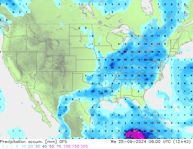 Precipitation accum. GFS mer 25.09.2024 06 UTC